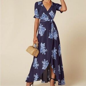 Reformation Lochness Wrap Midi Dress Navy Floral Size S